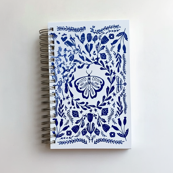 Folk Art Botanical B5 Diary – 250 Pages, Hard Cover, 120gsm, Metal Spiral