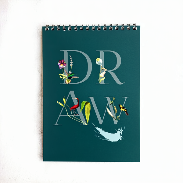 Minimalist Botanical Typography A4 Sketch Diary – 100 Sheets, 350gsm, Hard Cover, Metal Spiral/Hard Bind