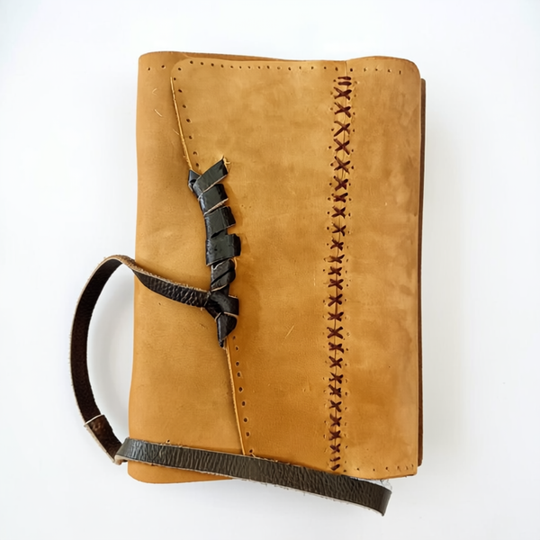 Rustic Handcrafted Tan Leather Journal – 200 Pages, 100 GSM, B5/A5, Sewed Binding